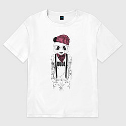 Футболка оверсайз мужская Panda hipster, цвет: белый