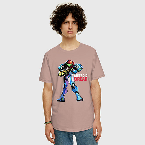 Мужская футболка оверсайз Metroid Dread - Samus Aran / Пыльно-розовый – фото 3