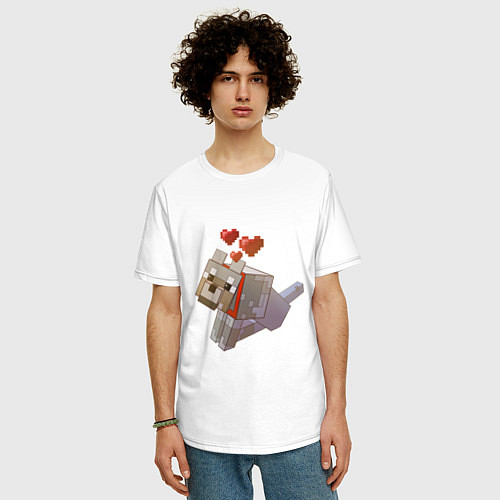 Мужская футболка оверсайз Майнкрафт - милая собачка / Белый – фото 3
