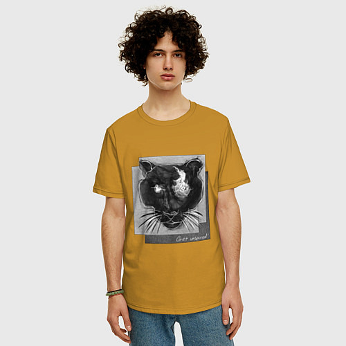 Мужская футболка оверсайз Коллекция Get inspired! Большая кошка Абстракция f / Горчичный – фото 3