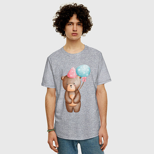 Мужская футболка оверсайз Медвежонок с шариками День Рождения / Меланж – фото 3