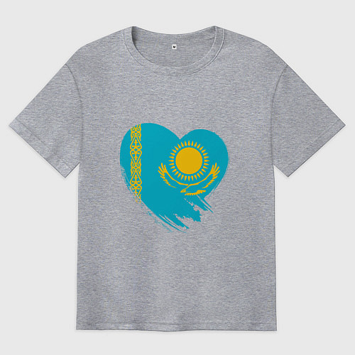 Мужская футболка оверсайз Сердце - Казахстан / Меланж – фото 1