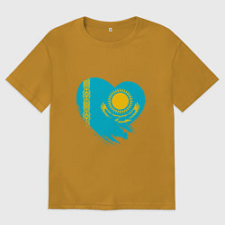 Футболка оверсайз мужская Сердце - Казахстан, цвет: горчичный