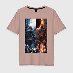 Футболка оверсайз мужская Dark Souls x Bloodborne Дарк Соулс, цвет: пыльно-розовый