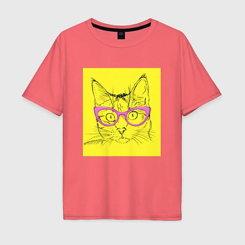 Мужская футболка оверсайз Гламурная кошка / Коралловый – фото 1
