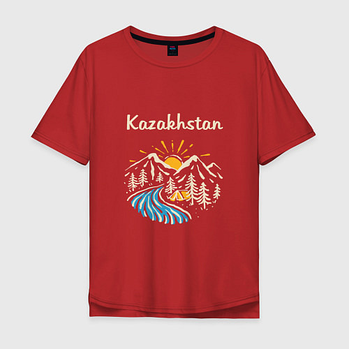 Мужская футболка оверсайз Kazakhstan Nature / Красный – фото 1