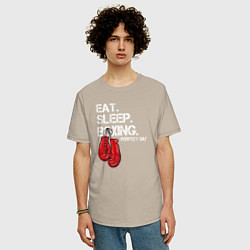 Футболка оверсайз мужская Есть Спать Боксировать Прекрасный день, цвет: миндальный — фото 2