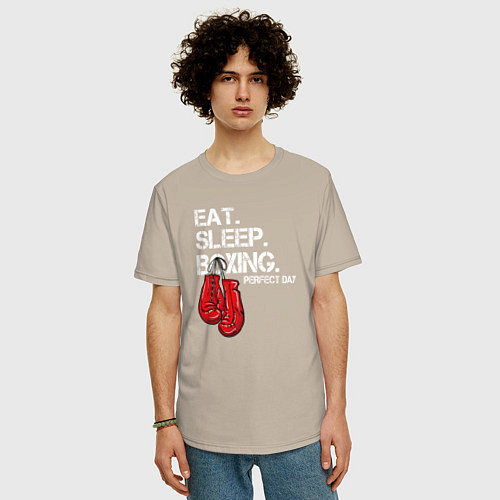 Мужская футболка оверсайз Есть Спать Боксировать Прекрасный день / Миндальный – фото 3