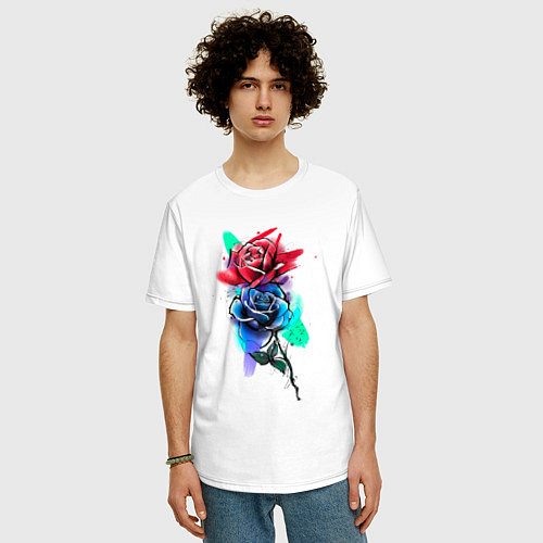 Мужская футболка оверсайз Красная и синяя розы / Белый – фото 3