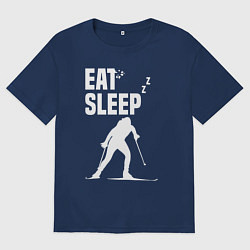 Футболка оверсайз мужская Ешь, Спи, Биатлон, цвет: тёмно-синий