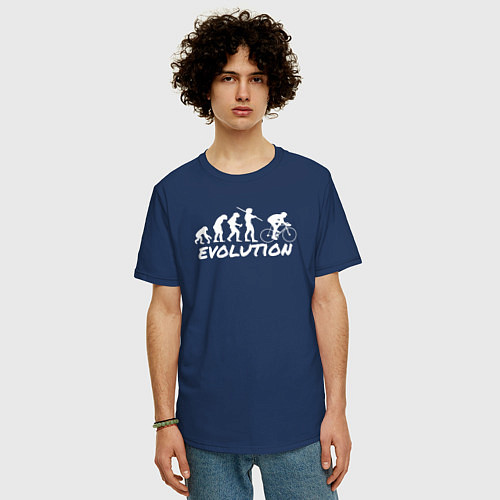 Мужская футболка оверсайз Эволюция велосипедиста / Тёмно-синий – фото 3