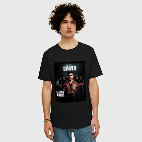 Мужская футболка оверсайз Денвер из La Casa De Papel / Черный – фото 3