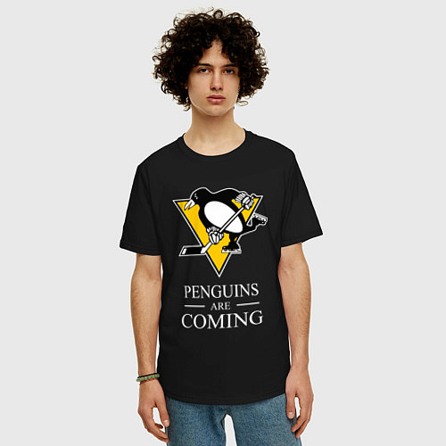 Мужская футболка оверсайз Penguins are coming, Pittsburgh Penguins, Питтсбур / Черный – фото 3