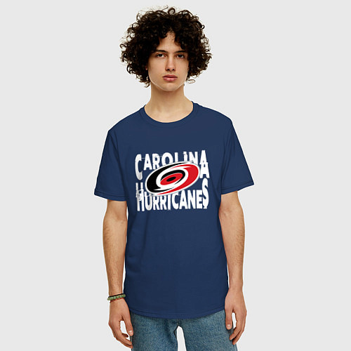Мужская футболка оверсайз Каролина Харрикейнз, Carolina Hurricanes / Тёмно-синий – фото 3
