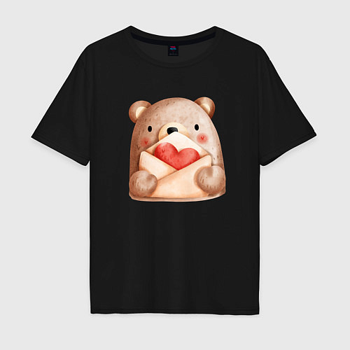 Мужская футболка оверсайз Медвежонок с валентинкой / Черный – фото 1