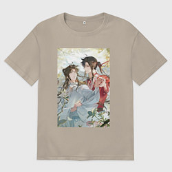 Футболка оверсайз мужская Благословление небожителей Селянь и Хуачень, цвет: миндальный