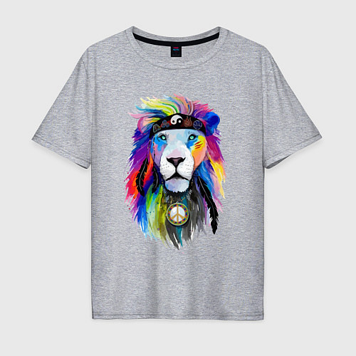 Мужская футболка оверсайз Color lion! Neon! / Меланж – фото 1