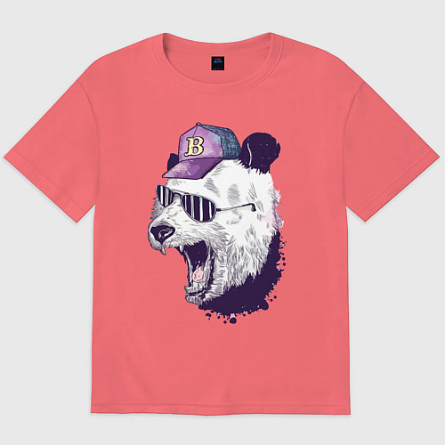 Мужская футболка оверсайз Cool panda! / Коралловый – фото 1