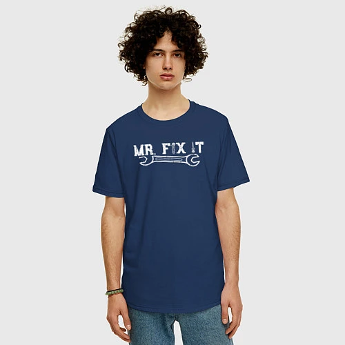 Мужская футболка оверсайз Mr FIX IT / Тёмно-синий – фото 3