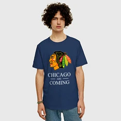 Футболка оверсайз мужская Chicago are coming, Чикаго Блэкхокс, Chicago Black, цвет: тёмно-синий — фото 2