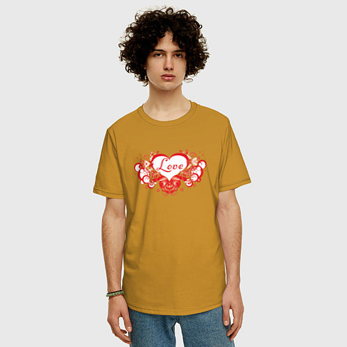 Мужская футболка оверсайз Любовное Сердце Love / Горчичный – фото 3