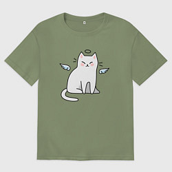Футболка оверсайз мужская КОТИК АНГЕЛ CAT ANGEL, цвет: авокадо