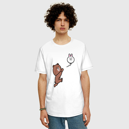 Мужская футболка оверсайз Погоня за шариком-зайцем / Белый – фото 3