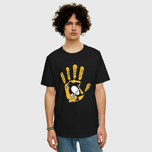Мужская футболка оверсайз Pittsburgh Penguins Питтсбург Пингвинз Кубок Стэнл / Черный – фото 3