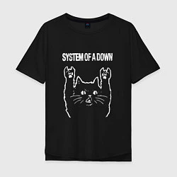 Футболка оверсайз мужская System of a Down Рок кот, цвет: черный