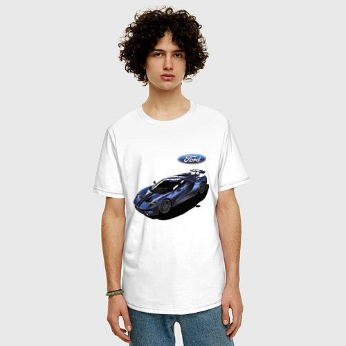 Мужская футболка оверсайз Ford Racing team Motorsport / Белый – фото 3