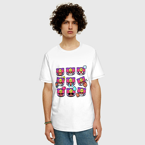 Мужская футболка оверсайз Значки на Сенди Пины Бравл Старс / Белый – фото 3