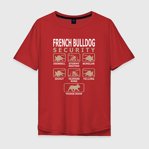 Мужская футболка оверсайз Охрана - Французский бульдог / Красный – фото 1