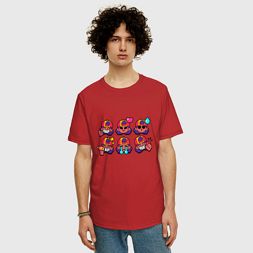 Мужская футболка оверсайз Значки на Мэг Пины Бравл Старс / Красный – фото 3