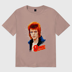 Футболка оверсайз мужская David Bowie Blue Jacket, цвет: пыльно-розовый
