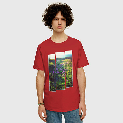 Мужская футболка оверсайз Тропа с цветами к морю / Красный – фото 3