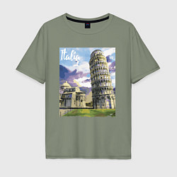 Футболка оверсайз мужская Италия Пизанская башня, цвет: авокадо