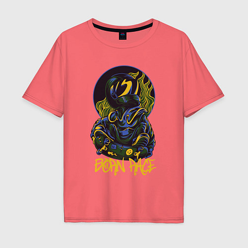 Мужская футболка оверсайз Скейтерист в шлеме / Коралловый – фото 1