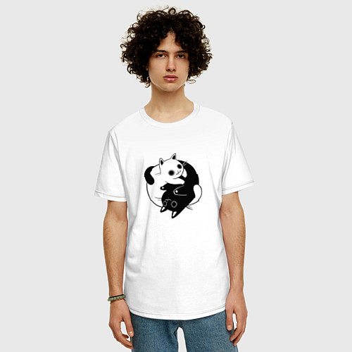 Мужская футболка оверсайз Yin Yang Black And White Cats / Белый – фото 3
