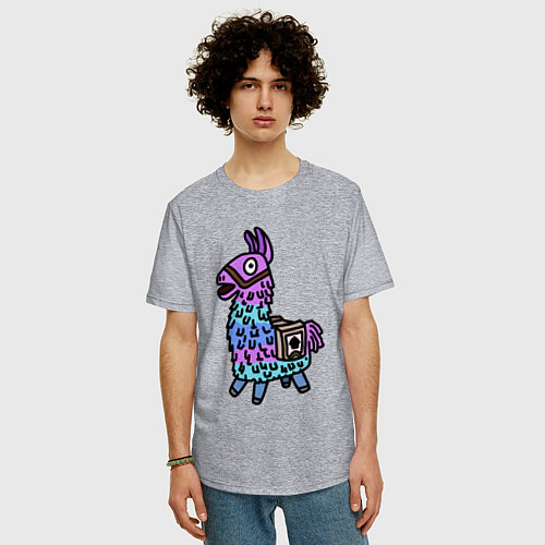 Мужская футболка оверсайз Фортнайт Лама Fortnite Lama / Меланж – фото 3