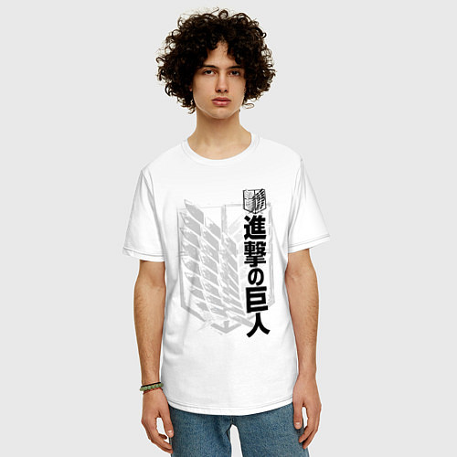 Мужская футболка оверсайз Атака Титанов: эмблема / Белый – фото 3