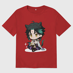 Футболка оверсайз мужская Особое блюдо для котика Сяо, цвет: красный