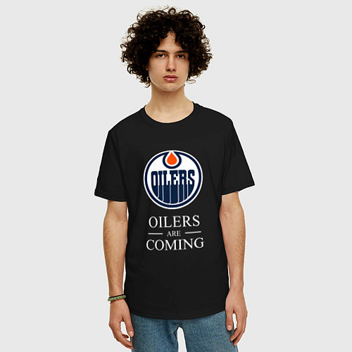 Мужская футболка оверсайз Edmonton Oilers are coming Эдмонтон Ойлерз / Черный – фото 3