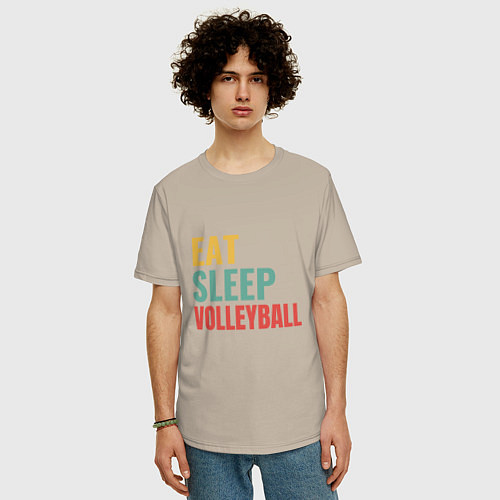 Мужская футболка оверсайз Eat - Sleep - Volleyball / Миндальный – фото 3