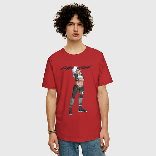 Мужская футболка оверсайз Vi cyberpunk 2077 / Красный – фото 3