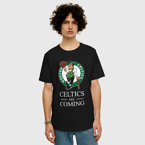 Мужская футболка оверсайз Boston Celtics are coming Бостон Селтикс / Черный – фото 3