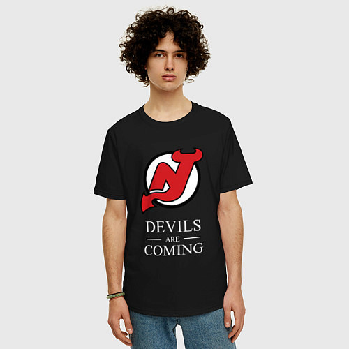 Мужская футболка оверсайз New Jersey Devils are coming Нью Джерси Девилз / Черный – фото 3