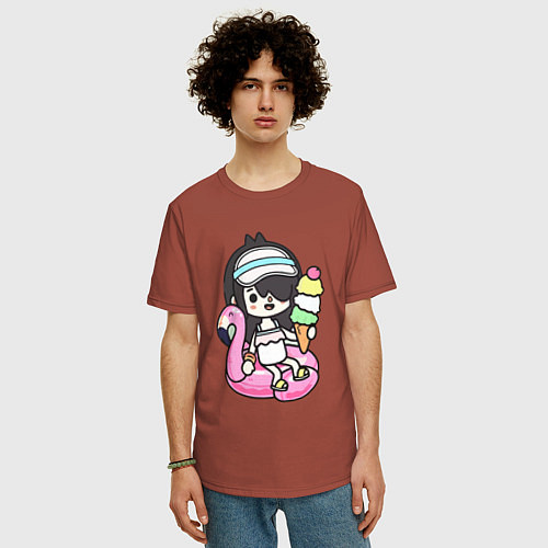 Мужская футболка оверсайз Toca Boca девочка геймер / Кирпичный – фото 3