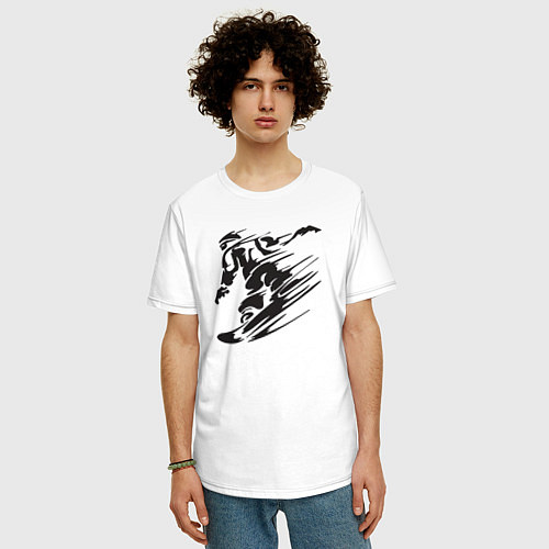 Мужская футболка оверсайз Сноубордист черный силуэт / Белый – фото 3