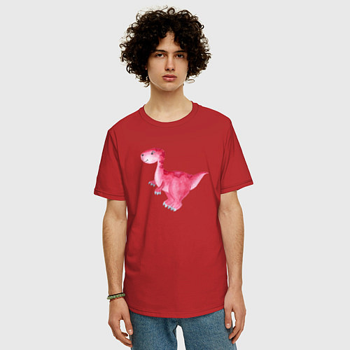Мужская футболка оверсайз Розовый динозаврик / Красный – фото 3