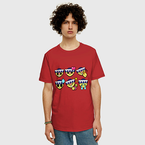 Мужская футболка оверсайз Значки на Поко Пины Бравл Старс Poco / Красный – фото 3